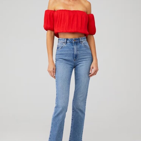 Line & Dot Audrey Off The Shoulder Blouse in Red, Size Medium - NWOT - Picture 1 of 7